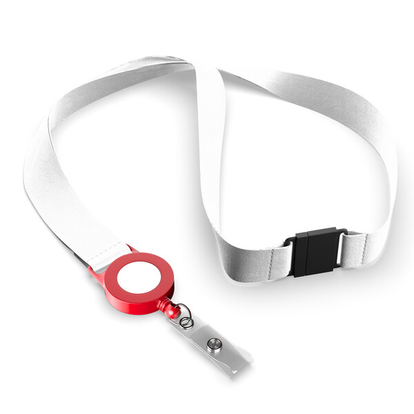 Lanyard de poliéster para crachá retrátil sublimado - Cor integral / Vermelho fogo / 20mm width / Fecho de segurança