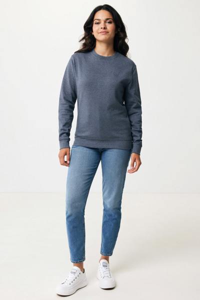 Pull à col rond en coton recyclé non teinté Iqoniq Denali - Heather Navy / XXL