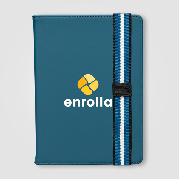 Journal rechargeable Newport en PU recyclé à motif chevron – A5 - Bleu marine / Sérigraphie