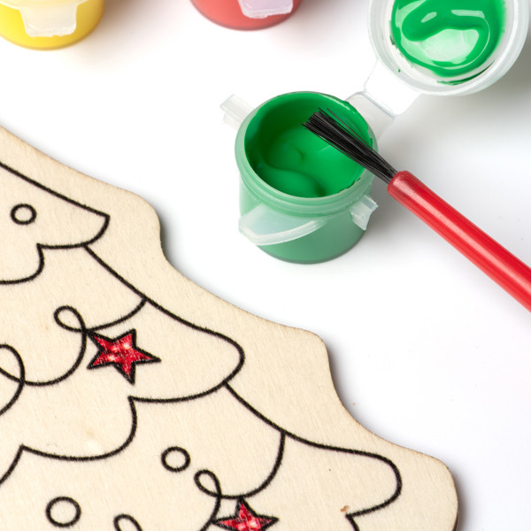 Personalised Christmas painting set for kids wooden tree design with brush and paints