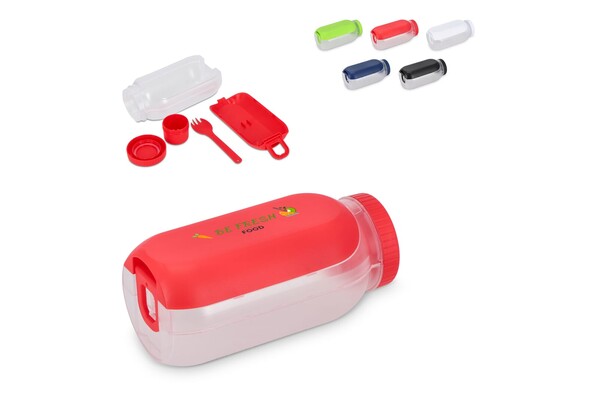 Alles-in-één Lunchkom met Sausvakje en Lepel-Vork - Wit