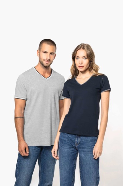 Men's Piqué Knit V-Neck T-Shirt - White / Navy / Red / 3XL