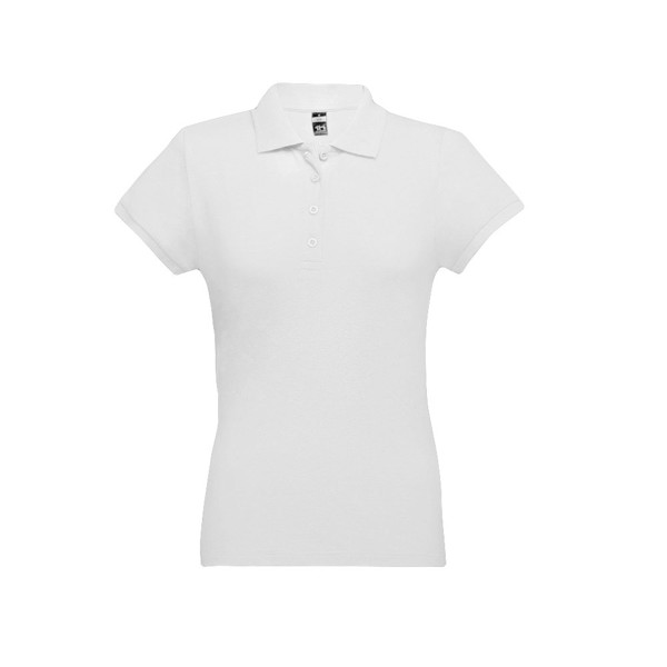 THC EVE WH. Polo manches courtes ceinturé pour femme en coton cardé - Blanc / S