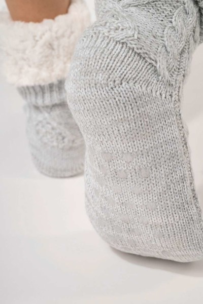 Sherpa-Lined Lounge Socks - Snow Grey Melange