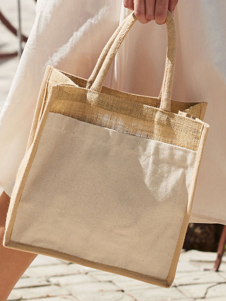 Cotton Pocket Natural Starched Jute Midi Tote