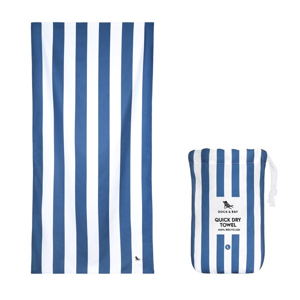 Serviette Dock & Bay© en tissu à séchage rapide – 160 × 90 cm - Bleu marine / Transfert de chaleur