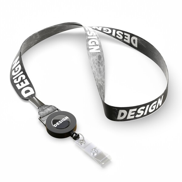 Recycled polyester (rPET) sublimation badge reel lanyard with metal crimp - 20mm width
