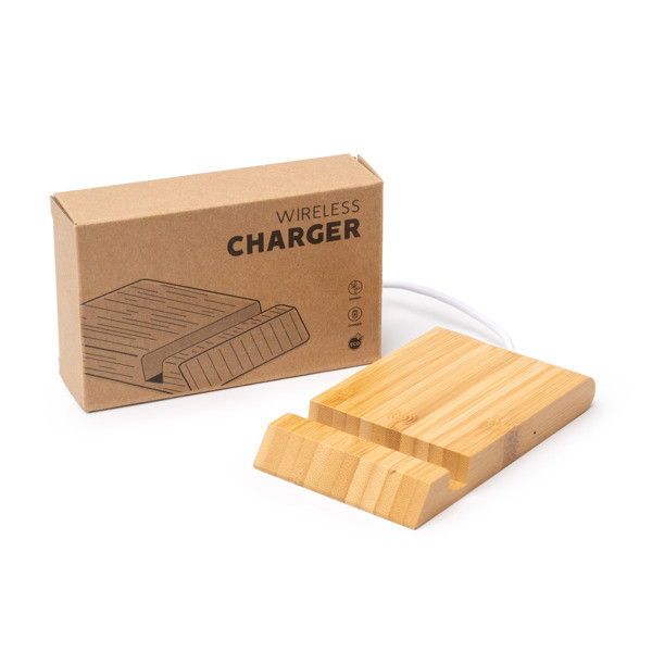 Custom wireless bamboo charger 5W with phone and tablet stand