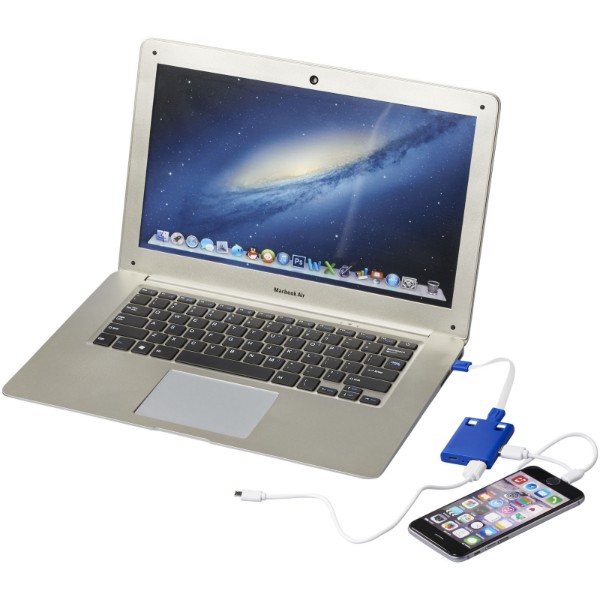 Revere 3-port USB hub with 3-in-1 cable - Royal Blue