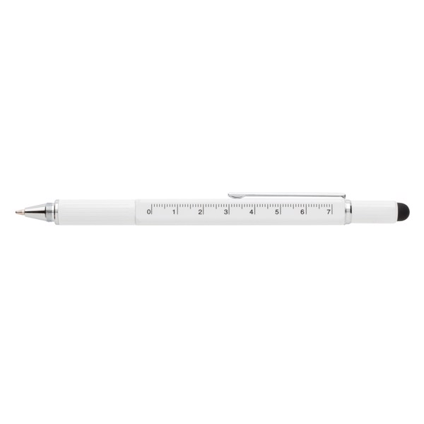 Xd Collection multifunction pen, brass, 7cm ruler - White
