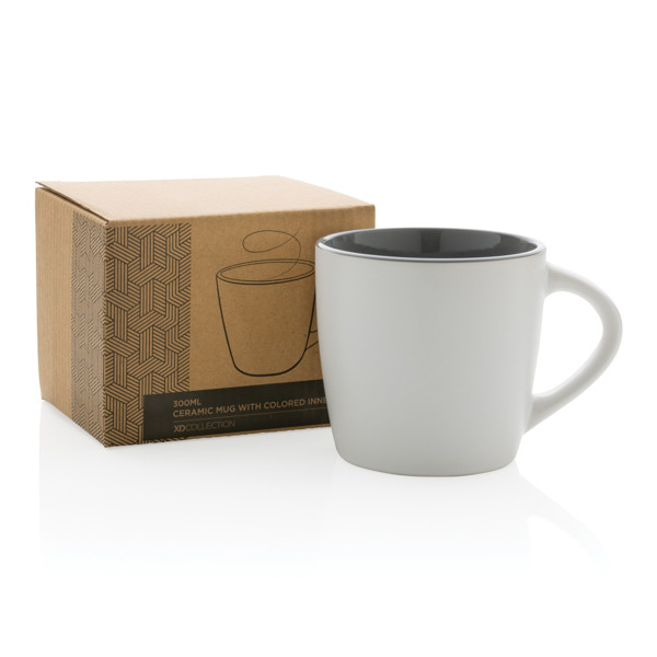 Ceramic mug with coloured inner 300ml - White / Grey