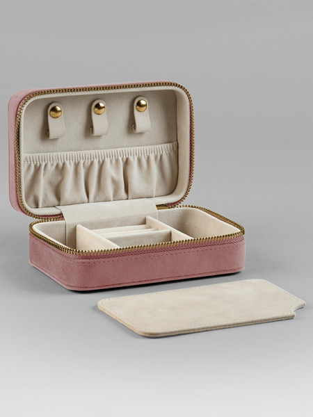 Velvet Travel Jewellery Box - Rose Quartz