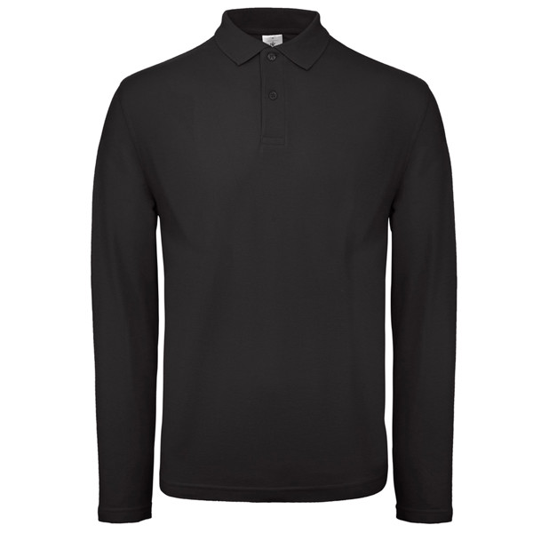 Polo B&C Id.001 Manga Comprida 180G - 100% Algodão (Investindo Em Better Cotton) - Preto / L