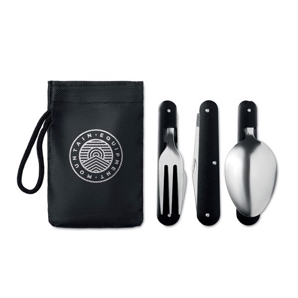 3 Service camping set stainless steel,110 mm - Black