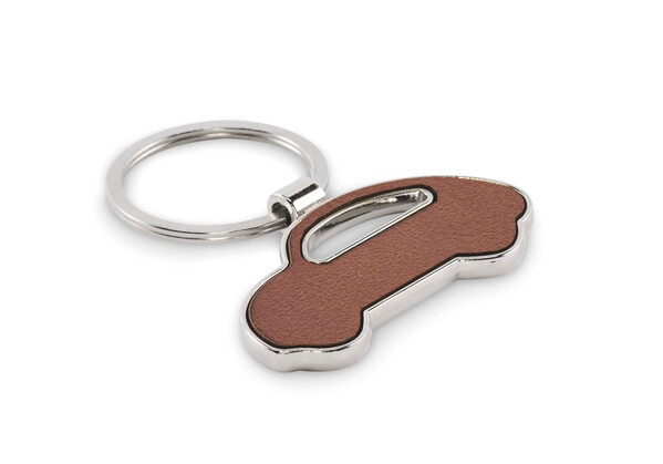 Lar car key ring, metal,recycled PU inlay - Brown