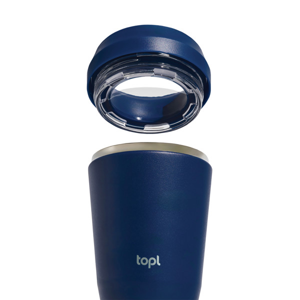 Mug 354 ml avec couvercle 360 en acier recyclé Topl - Bleu Marine