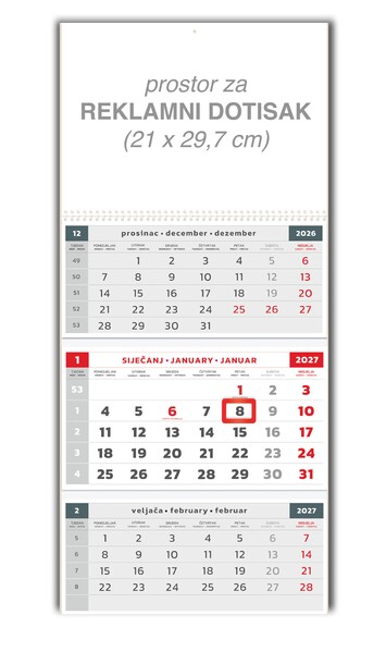 Poslovni kalendar – Veliki trodjelni sivi