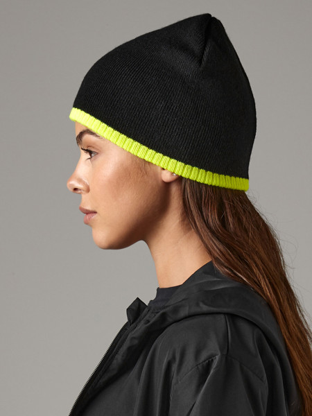 Two-Tone Pull-On Beanie - Black / Fluorescent Orange
