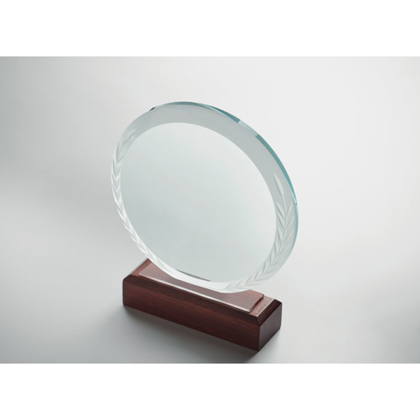 Keen round crystal plaque, beech base