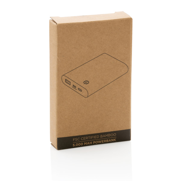 5.000 mAh powerbank i bambus, brun