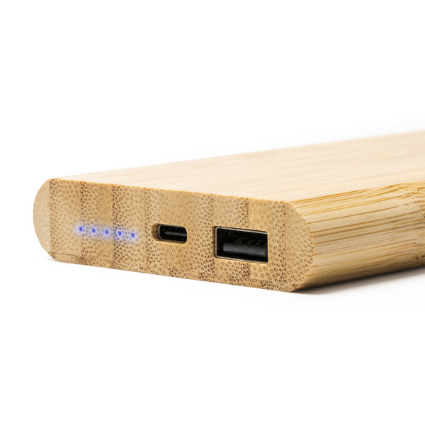 Batería externa personalizada de bambú 6000 mAh con carga inalámbrica