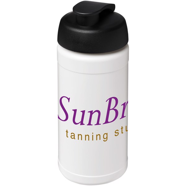 Garrafa desportiva com tampa Flip de 500 ml Baseline® Plus - Branco / Preto Liso