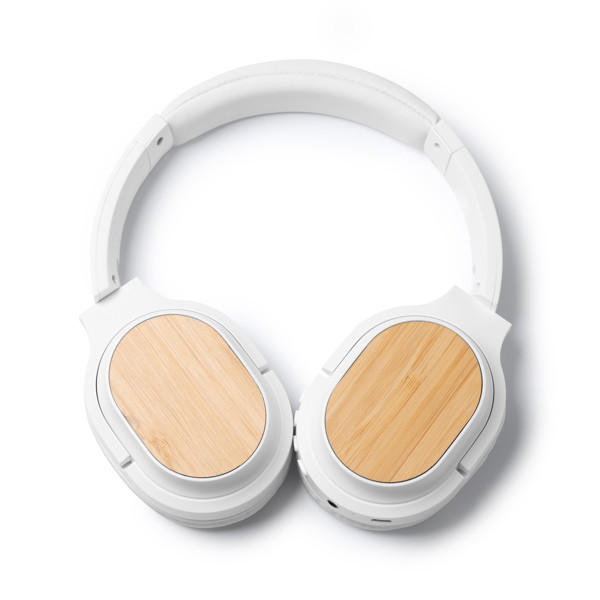 Wireless headphones personalised in recycled ABS and bamboo with Bluetooth and built-in microphone