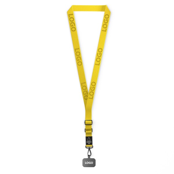 Woven adjustable crossbody phone holder with logo engraved metal plate - Bright Yellow / Black