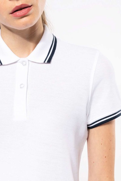 Ladie's Short-Sleeved Poloshirt With Contrasting Piping - White / Black / S