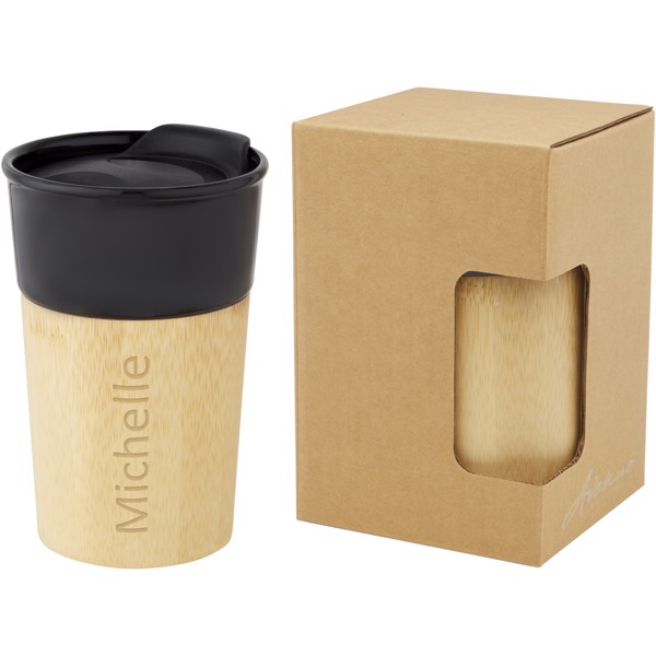 Caneca de porcelana de 320 ml com parede exterior de bambu "Pereira"