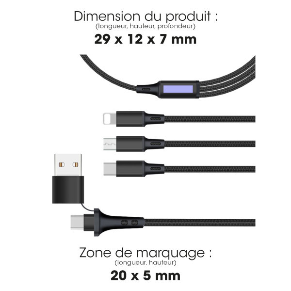 BURU - CÂBLE 5 EN 1 À CHARGE RAPIDE 20W - LONG - 1,2M - EN MATÉRIAUX RECYCLÉS