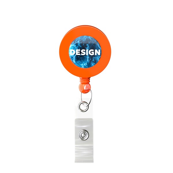 Retractable badge reel in round shape with ⌀2cm logo - Orange / Belt Clip