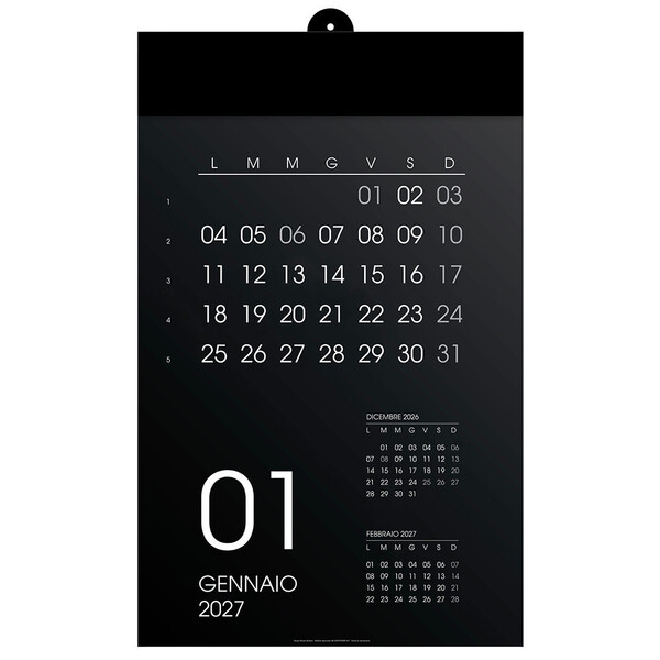 Calendario 2027 Da Parete Mensile, 12 Mesi, Su Cartoncino Nero, Termosaldato