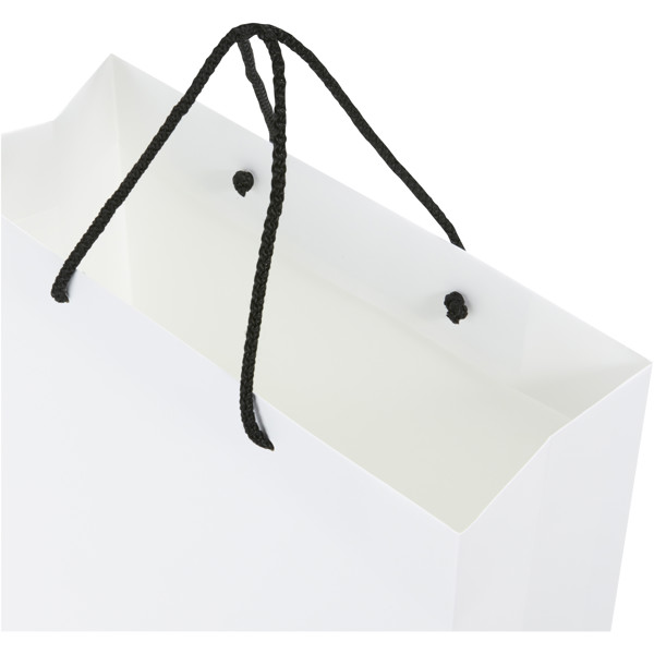 Ročno izdelana papirnata vrečka 31x12x41 cm, 170 g/m2 - Bela / enobarvna črna