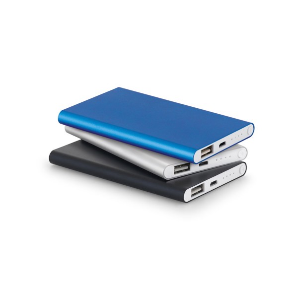 MARCET. Powerbank slim 4'000 mAh i genanvendt aluminium (100% rAL) og genanvendt ABS (100 % rABS) - Sort