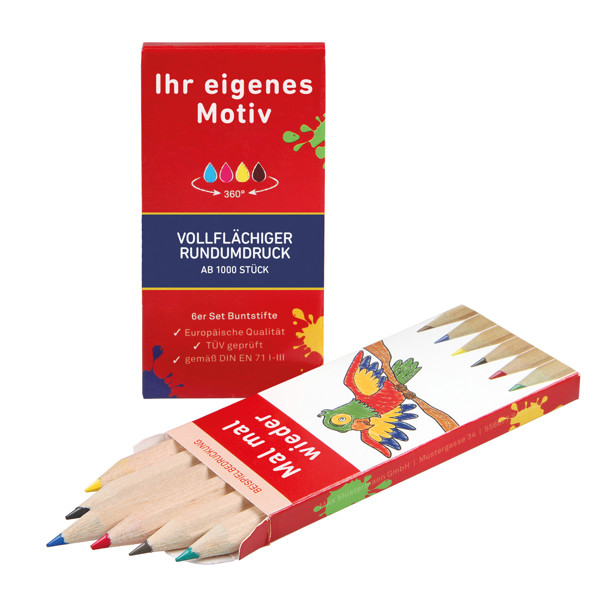 colored-pencils, incl. all around printing, set of 6 - Natural - Natural