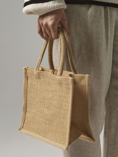 Natural Starched Jute Mini Gift Bag - Natural / Olive Green