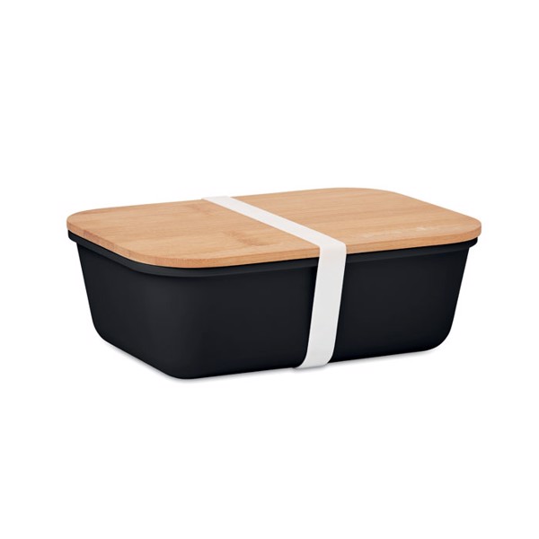 Četrtkova škatla za kosilo s pokrovom iz bambusa, 200x135x65 mm - Črna