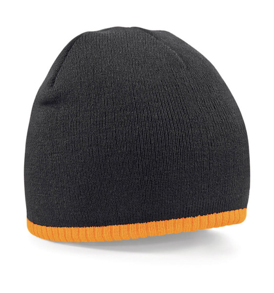 Two-Tone Beanie Knitted Hat - Black / Fluorescent Orange / ONE SIZE