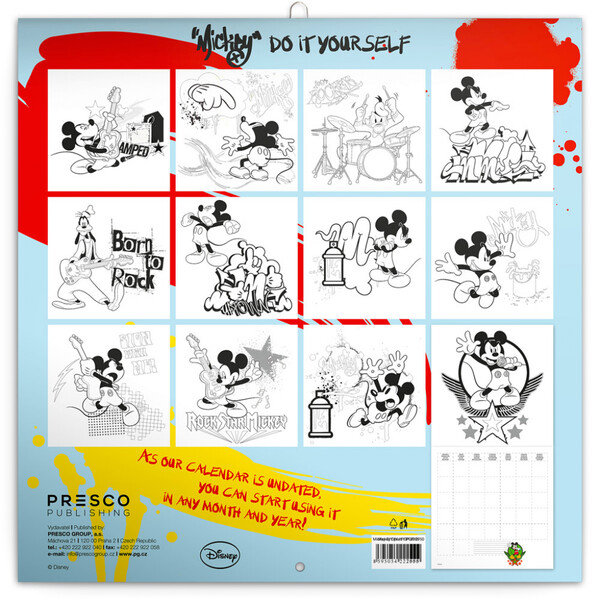 Poznámkový Kalendár Mickey Mouse – Diy: Maľovankový Kalendár, 30 x 30 cm