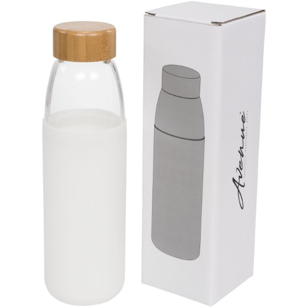 Kai 540 ml glass sport bottle with wood lid - White
