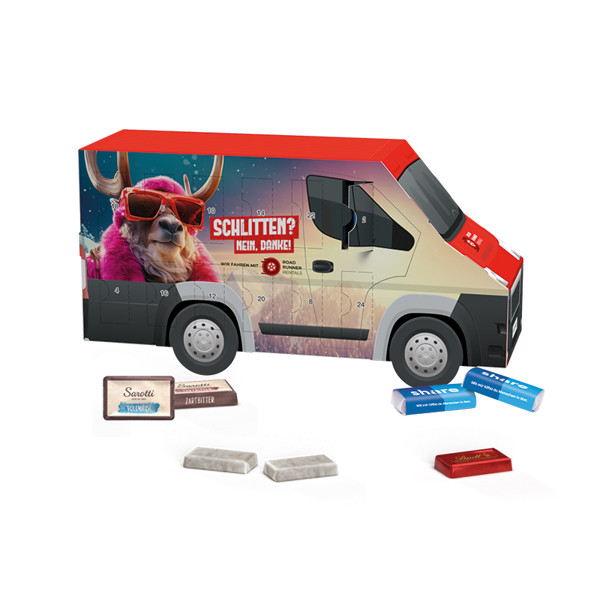 Adventskalender Transporter, Alpenmilch-Schokotäfelchen in Pergaminpapier | 24 Alpenmilch-Schokotäfelchen, 72 g
