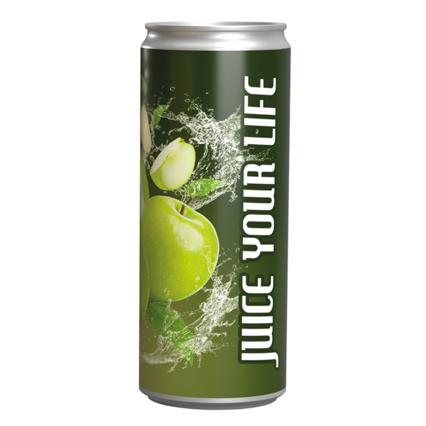 Beverage can 250 ml apple spritzer, white adhesive label | 1 can Apple juice, 250 ml