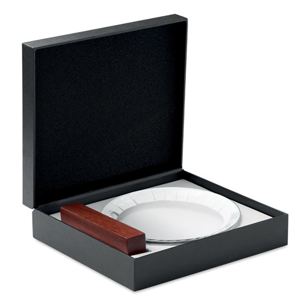 Keen round crystal plaque, beech base