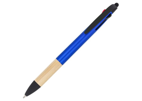 Stylo 3 couleurs avec grip en bambou - Bleu
