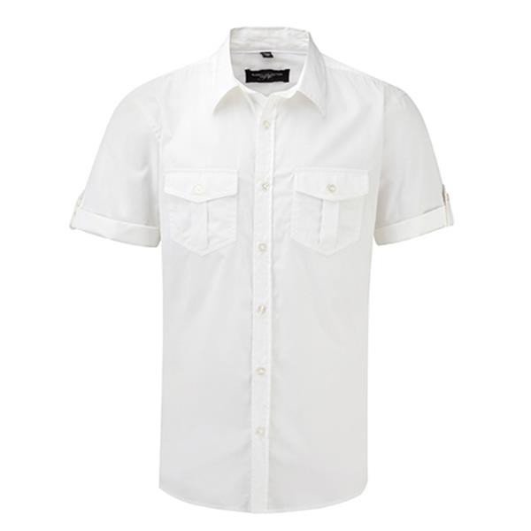 Camisa Homem Manga Curta130g - 100% Sarja - Algodão - Branco / L