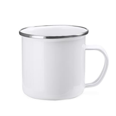 Personalised enamel metal mug 370 ml with silver rim retro style