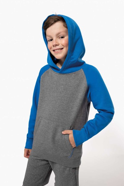 Kids' Two-Tone Hooded Sweatshirt - Grey Heather / Sporty Navy / 8/10