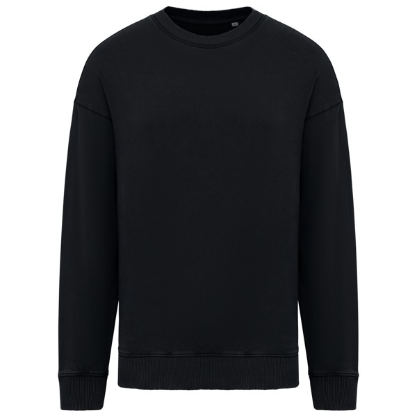 Unisex Washed Effect Oversize Round Neck Sweatshirt - Washed Black / XS
