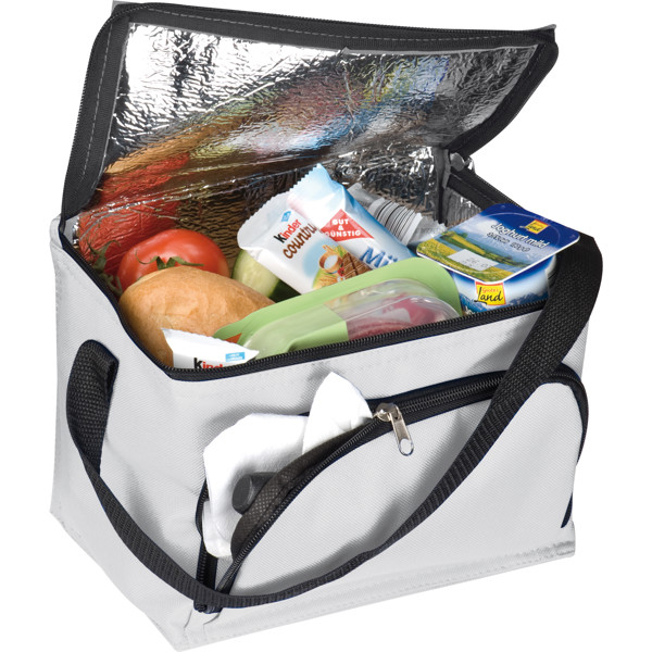 210D polyester cooler bag with front compartment JEFFREY - White